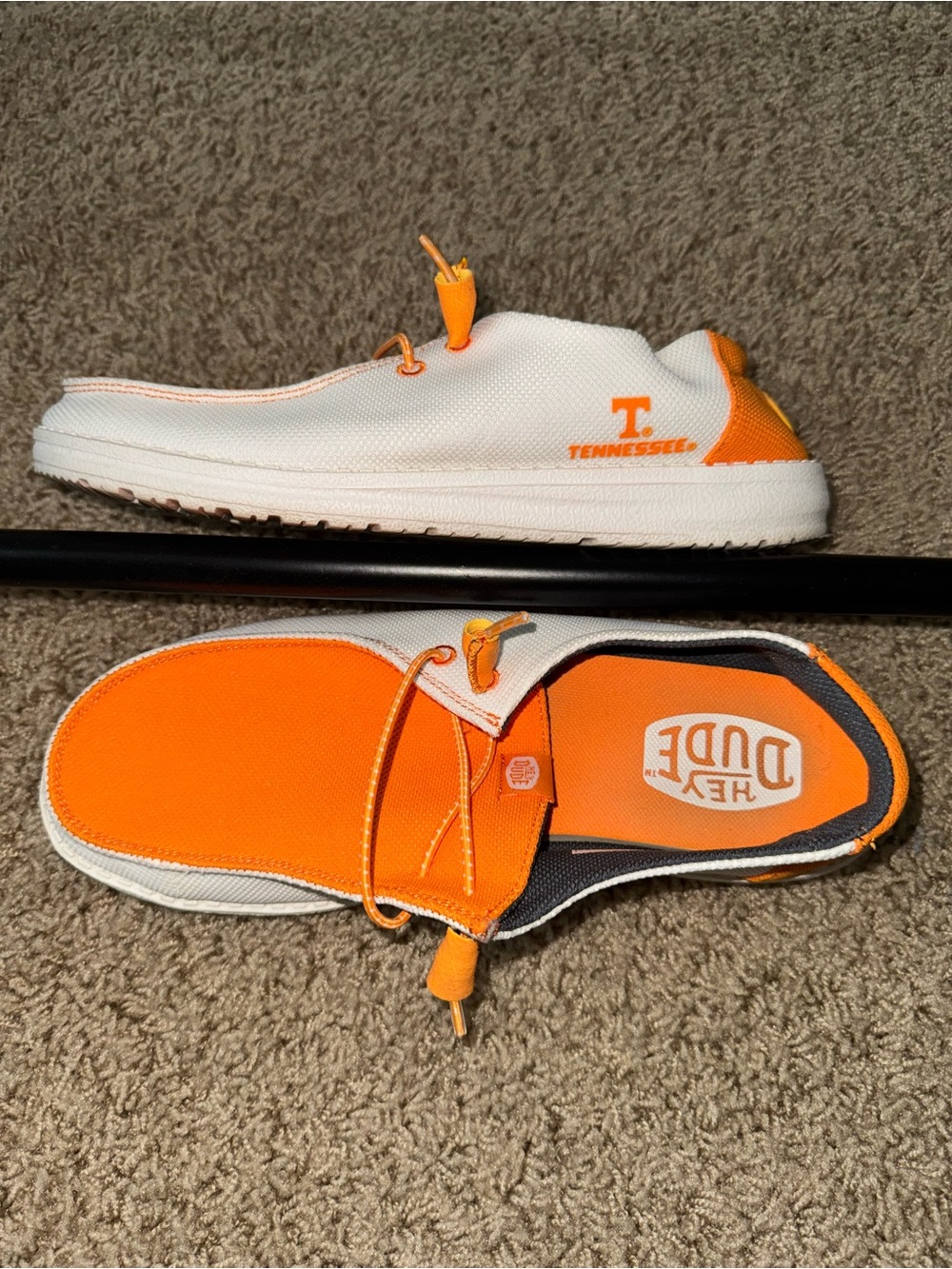 Hey Dude Adult Orange and White Slip-On Sneakers with Tennessee Logo